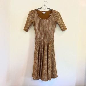 Brown and Gold LuLaRoe Nicole Midi Dress